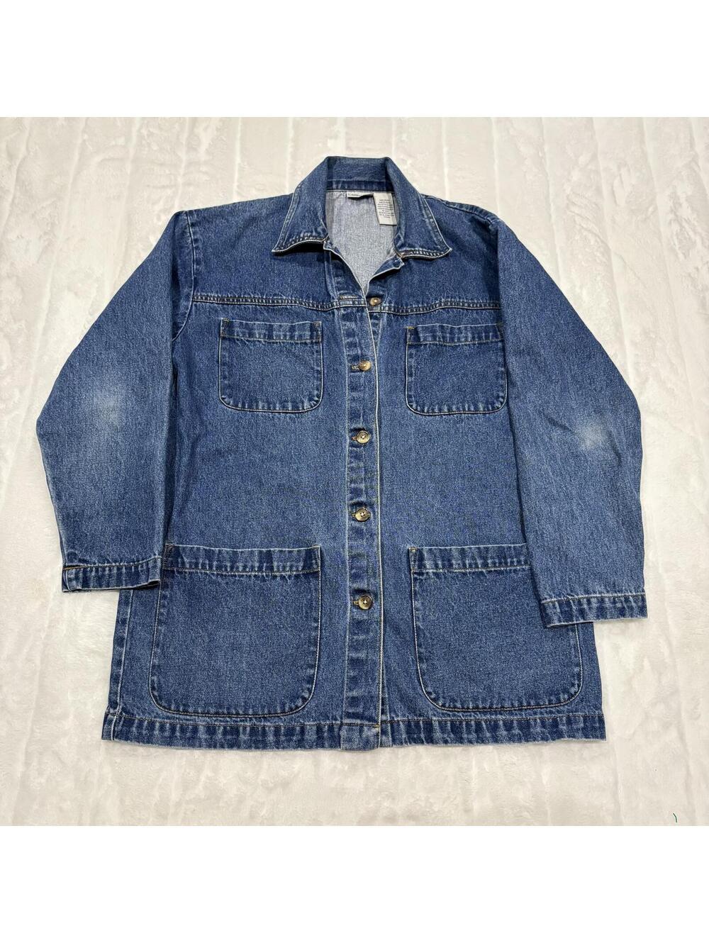 Cabin Creek 90s vintage Women Medium Cotton Denim butter mom Jacket Blue Button